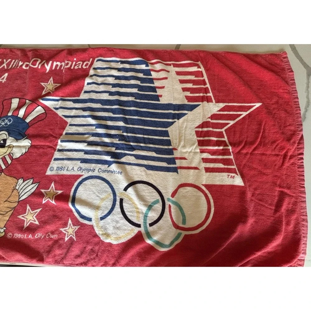 1984 LA Olympics Red Towel Sam Eagle Beach Pool Swim Summer Games Los Angeles
